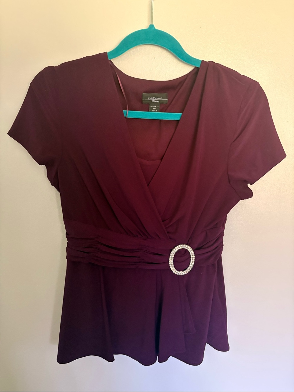 Rafaella Petite Women's Purple Embellished Short Sleeve Blouse